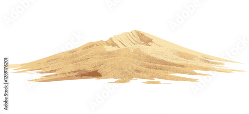 Vector side view of desert sand dune, isolated sand pile with clipping path, sandy dune, nature, dry landscape, arid desert, desert sand texture, vector sand pile