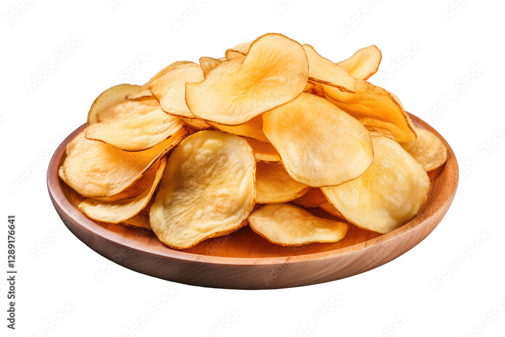 Isolated Potato Chips in Wooden Plate Isolated Potato Chips in Wooden Plate