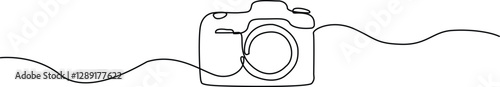 One continuous line drawing of camera linear style. Hand drawn design vector illustration. 