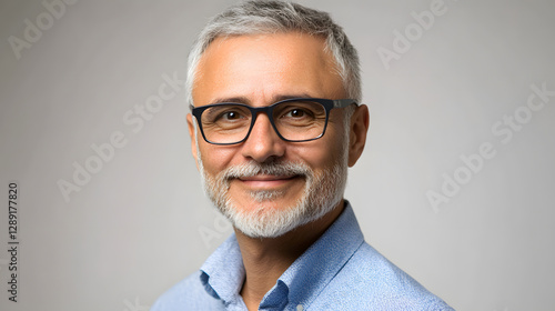 Professional academic professor headshot studio setting portrait photography brightly lit environment close-up view crisp image quality