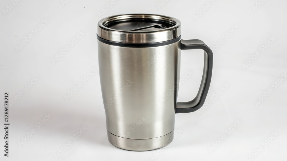 Stainless Steel Travel Mug on White Background Stainless Steel Travel Mug on White Background