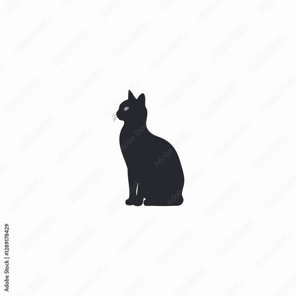 Elegant Sitting Cat Silhouette with Curled Tail Elegant Sitting Cat Silhouette with Curled Tail
