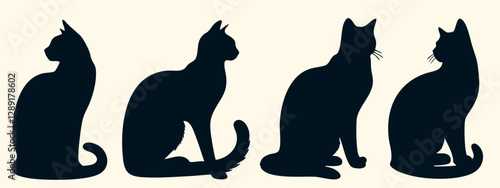 Photography Silhouettes of Sitting Cats in Various Postures