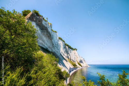 Summer at the White Cliffs of Møns Klint, at «Dronningstolen», in the Danish Part of the Baltic Sea