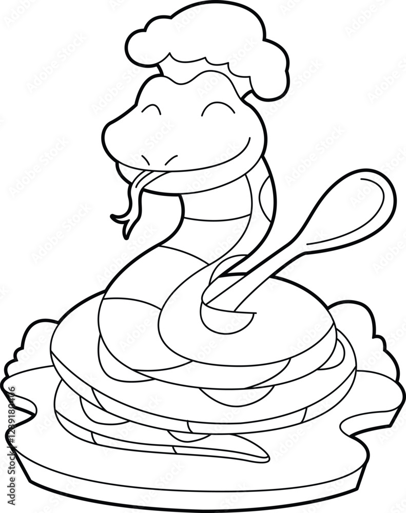 Fototapeta premium Snake Chef Spoon Cook Animal Vector Graphic Art Illustration