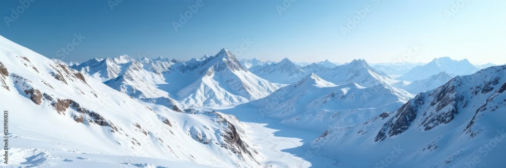 Obraz premium Snowy mountains stretch far into the distance, snow, peaks, snow-covered