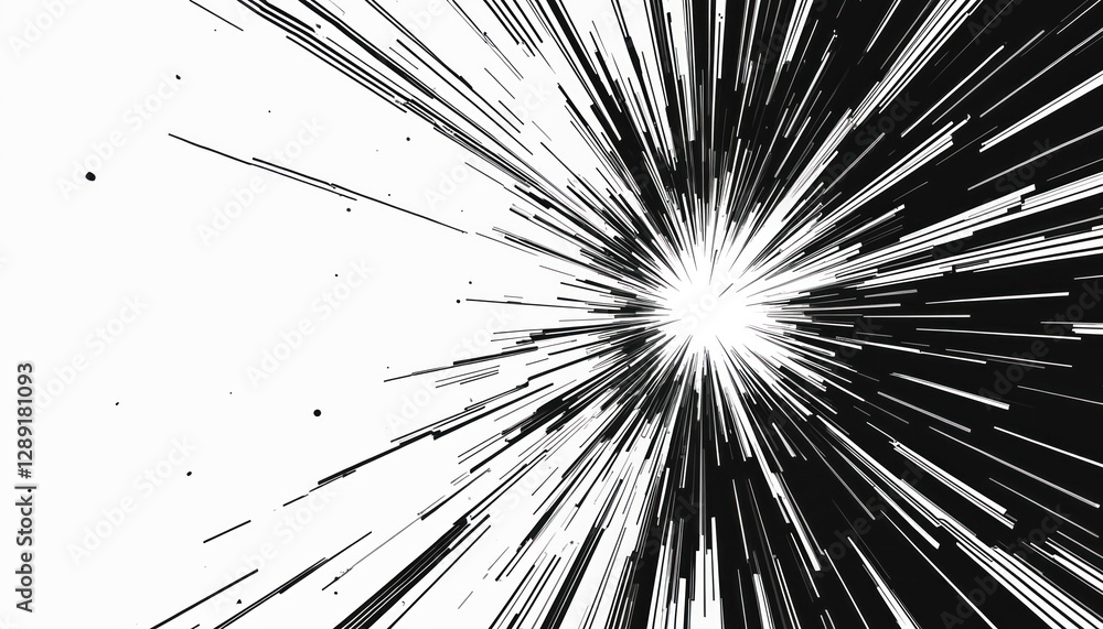 Obraz premium Dynamic illustration features manga motion effects with comic style speed lines. Action graphics, explosive bursts on white backdrop. Anime style ray radial lines, zoom effect energy, power.