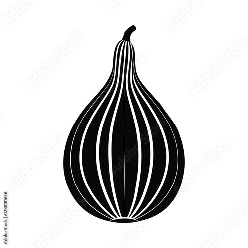 Elegant Black and White Striped Gourd Vector, Perfect for Fall and Harvest Illustrations