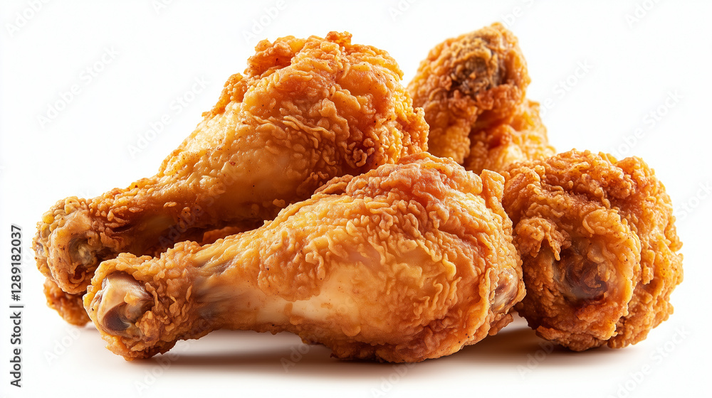 Crisp Golden Fried Chicken Drumsticks on White Background Crisp Golden Fried Chicken Drumsticks on White Background
