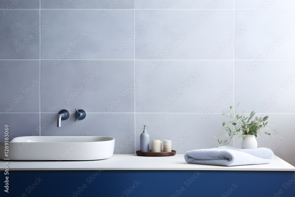 Fototapeta premium Brand new luxury home bathroom in blue colors interior design