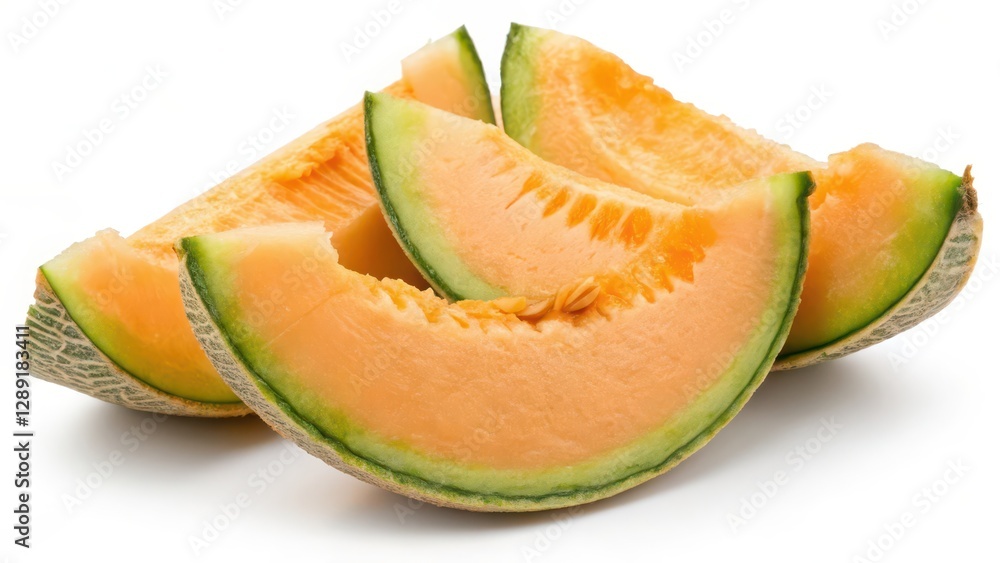 Cantaloupe Melon Slices on White Background Cantaloupe Melon Slices on White Background