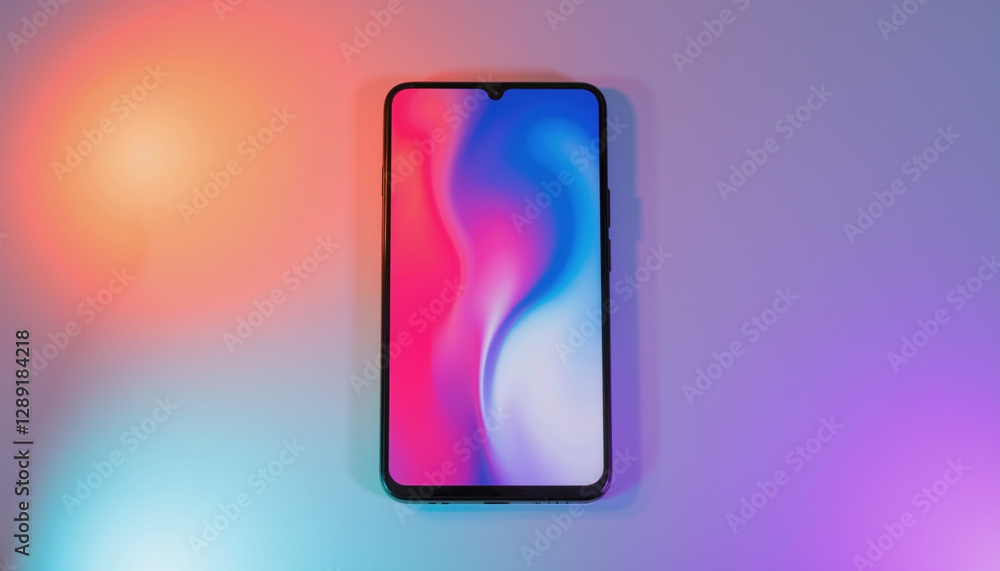 Smartphone mockup with colorful screen on vibrant background Smartphone mockup with colorful screen on vibrant background