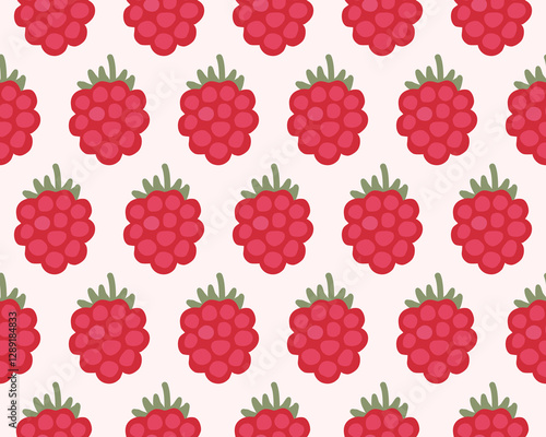 Seamless pattern with raspberries. Vector raspberry berries on a light background. Cute hand-drawn print. For printing, bouillabaisse, packaging, fabrics and surfaces.
