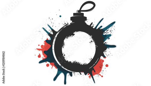 Graffiti-style stencil bomb symbol vector with spray paint effect, isolated on transparent background, urban art, street art, explosive icon, vandalism, black ink, grunge