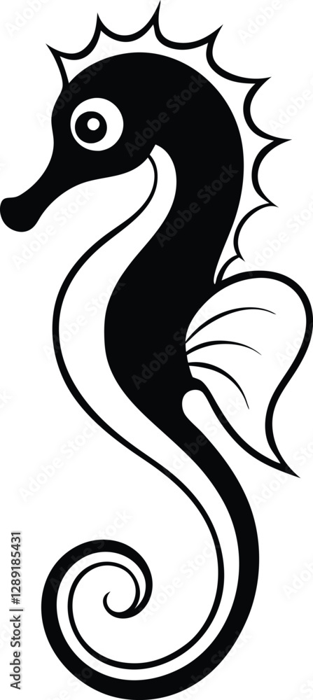 Obraz premium Seahorse with swirled tail silhouette illustration 