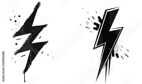 Vector lightning bolt graffiti stencil, spray paint electric flash, thunderbolt street art, energy symbol, high-voltage sign, urban artwork, isolated on transparent background