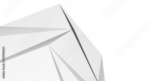 Abstract Geometric Architecture. Futuristic Minimalist Structures with Wireframe and Mesh