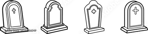 Set of headstone outline vector illustration