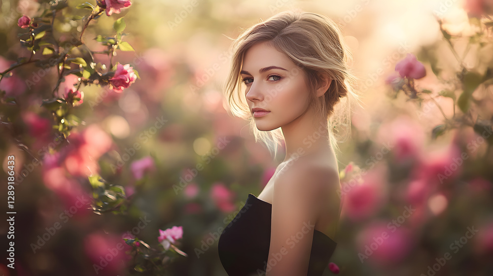 Elegant senior portrait in a blossom garden high-key photography outdoor setting soft light beauty and grace Elegant senior portrait in a blossom garden high-key photography outdoor setting soft light beauty and grace