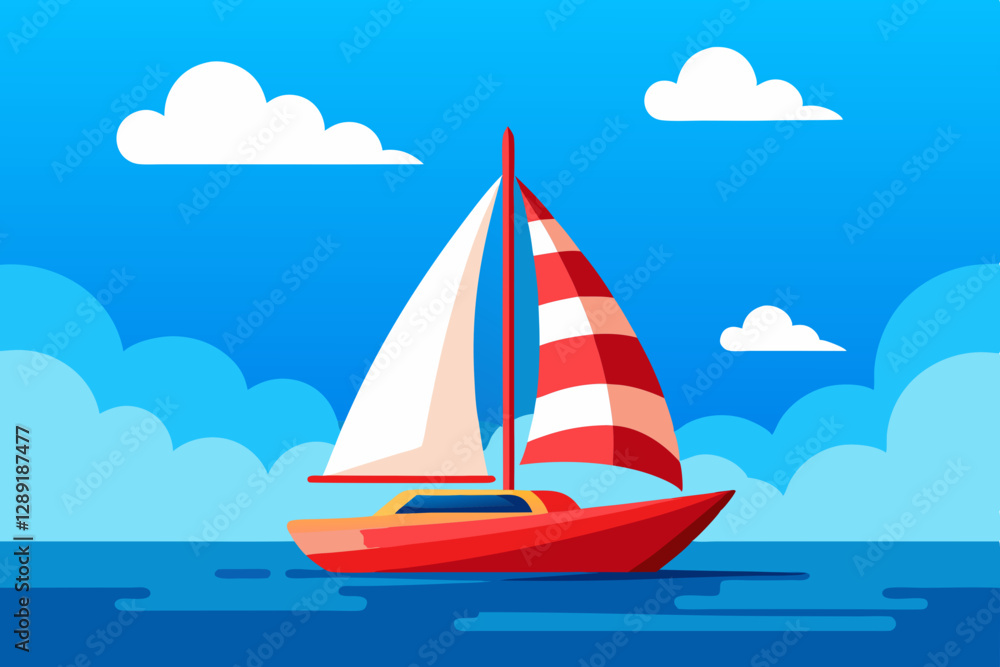 Naklejka premium Colorful Sailboat on Calm Water