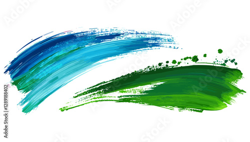 Green blue vector brush stroke, paint smear, isolated on white or transparent PNG, abstract acrylic, watercolor splash, artistic grunge, ink brush, modern design, creative banner