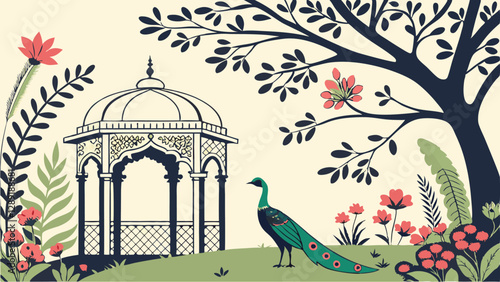 mughal garden arch peacock plant botanical land