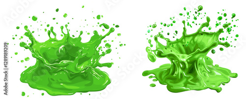 Vector green slime, paint liquid splash, transparent background, dripping goo, slimy texture, glossy fluid, ink splatter, viscous drop, sticky green puddle, gooey effect, messy splatter,