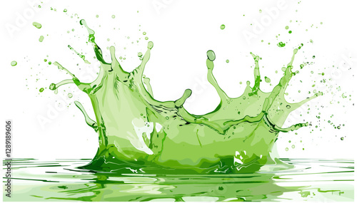 Water splash vector, green liquid wave, isolated on white or transparent PNG, realistic fluid motion, aqua burst, pure hydration, smooth ripple, freshness concept, wet effect