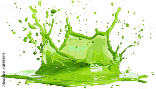 Vector water splash green, isolated on white or transparent PNG, liquid wave, fresh aqua motion, realistic fluid, pure hydration, eco design, clear droplet, smooth ripple,
