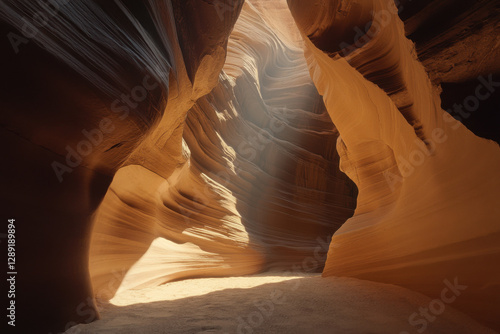 Sunbeam illuminating the majestic antelope canyon in arizona