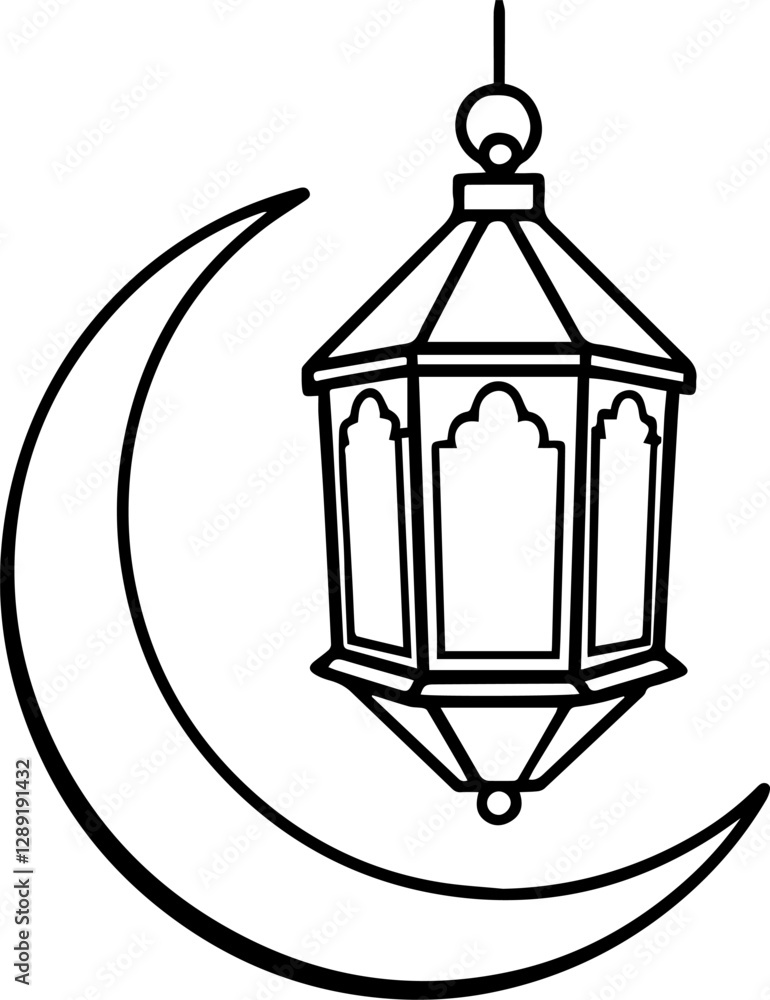 Line art of lantern hanging vector illustration Line art of lantern hanging vector illustration