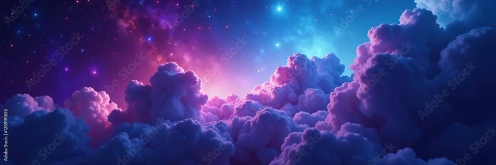Gaseous clouds drift through the cosmos with flashes of cyan and purple light, galaxies, cosmos Gaseous clouds drift through the cosmos with flashes of cyan and purple light, galaxies, cosmos