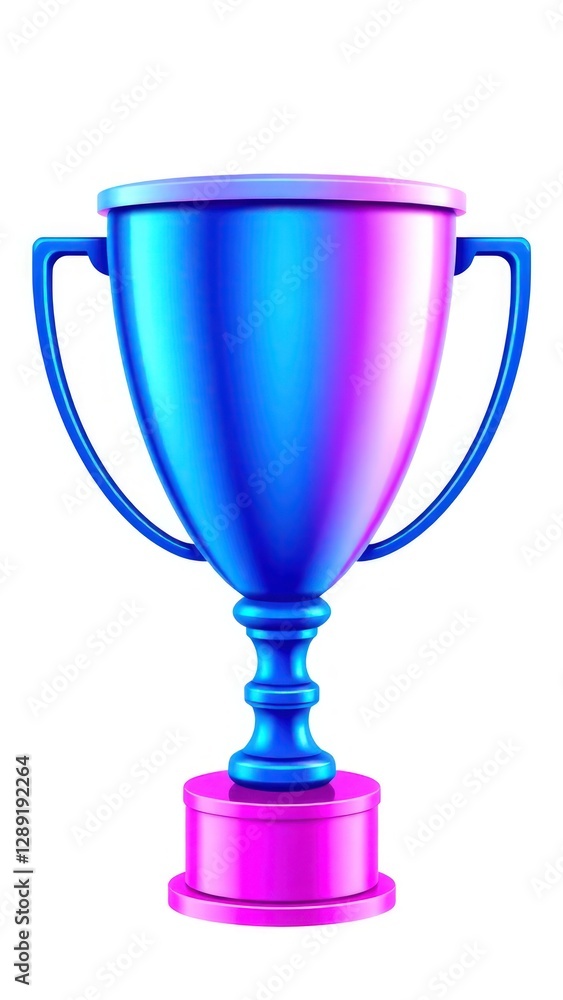 3D glossy gradient trophy icon with dual handles and vibrant blue and pink tones, perfect for symbolizing success, awards, or championship in modern design. Perfect Any Project. 3D glossy gradient trophy icon with dual handles and vibrant blue and pink tones, perfect for symbolizing success, awards, or championship in modern design. Perfect Any Project.