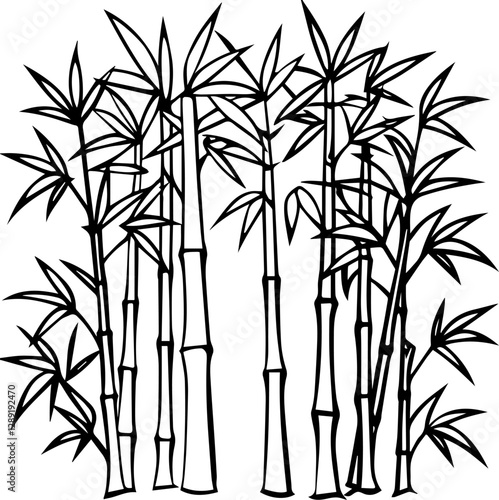 Bamboo Grove outline Vector Illustration, Line Art