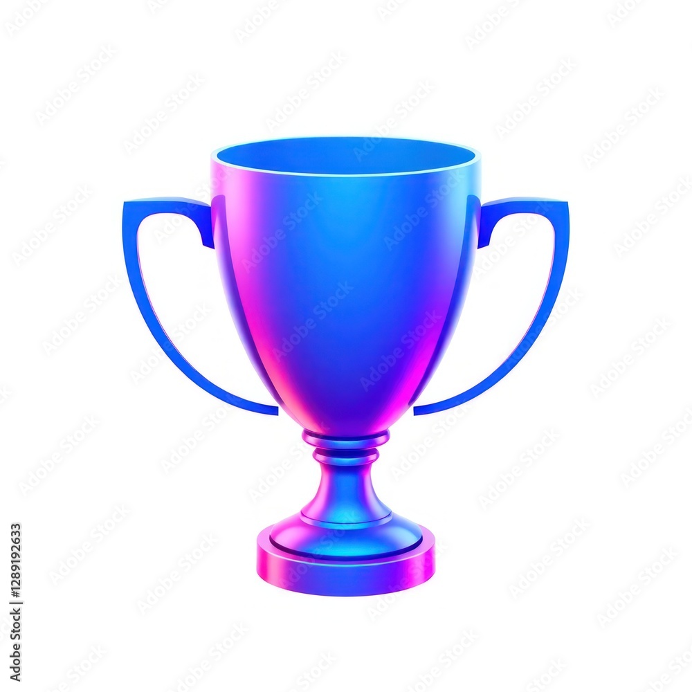3D glossy gradient trophy icon with dual handles and vibrant blue and pink tones, perfect for symbolizing success, awards, or championship in modern design. Perfect Any Project. 3D glossy gradient trophy icon with dual handles and vibrant blue and pink tones, perfect for symbolizing success, awards, or championship in modern design. Perfect Any Project.