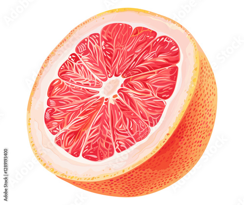 Vector grapefruit half pink isolated on white or transparent PNG, citrus slice, fresh juicy fruit, tropical food, organic vitamin-rich fruit, healthy summer citrus,