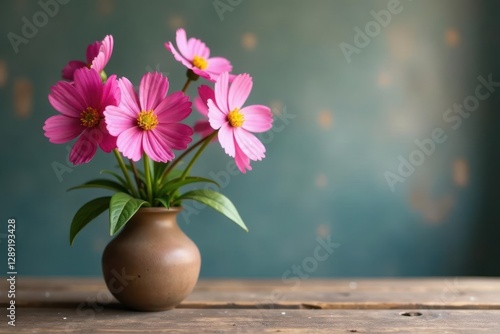Wallpaper Mural Pink cosmos flowers in a vase on a rustic wooden table, pink cosmos flowers in vase, rustic decor Torontodigital.ca