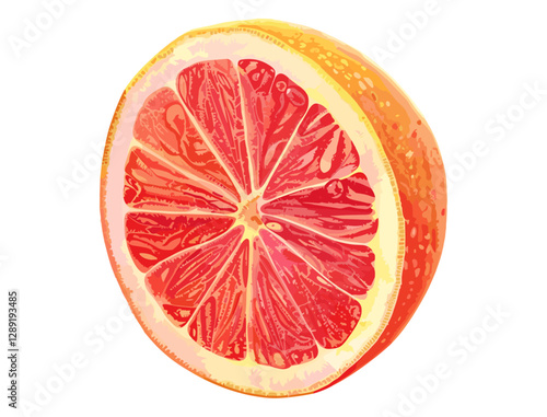 Pink grapefruit half vector isolated on white or transparent PNG, citrus fruit slice, juicy fresh fruit, tropical healthy food, organic fruit illustration, vitamin C