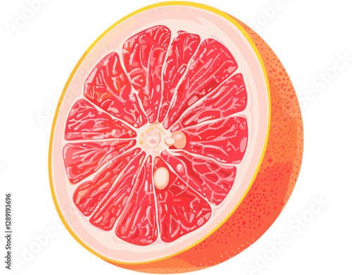 Vector pink half grapefruit isolated on white or transparent PNG, fresh citrus fruit slice, juicy tropical fruit illustration, healthy food icon, organic summer fruit