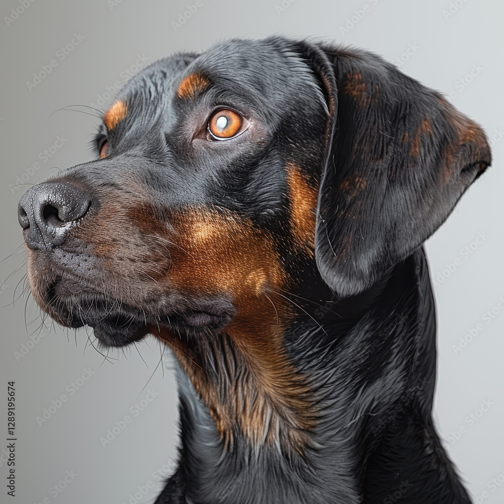 Close-up image of a focused Doberman Pinscher with tan markings - AI-Generated Close-up image of a focused Doberman Pinscher with tan markings - AI-Generated