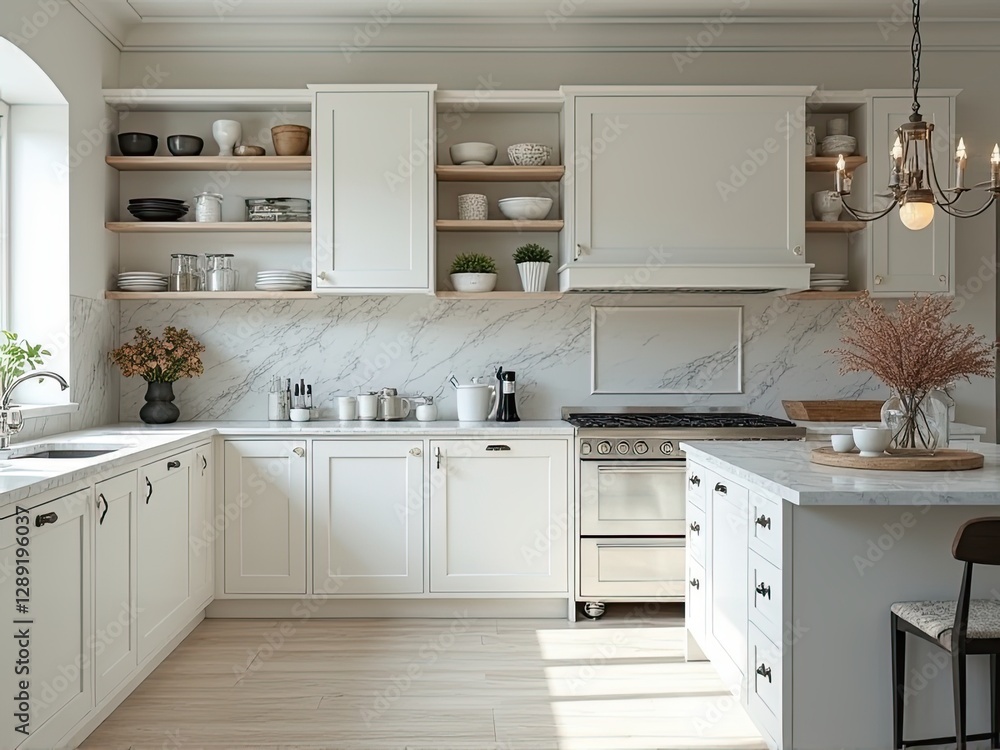 Fototapeta premium Home Appliances and Contemporary Furniture: Stylish Kitchens with Stoves, Ovens, and Smart Design for Modern Living