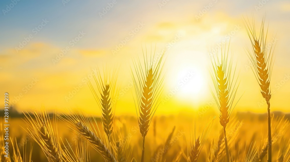 Golden sunset over a wheat field, breathtaking landscape of warm hues golden Golden sunset over a wheat field, breathtaking landscape of warm hues golden