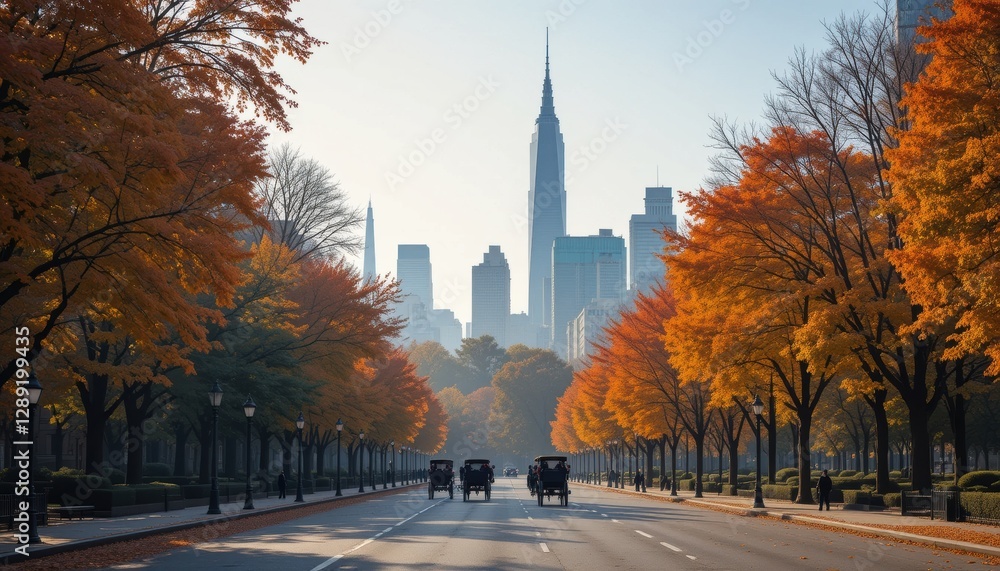 Obraz premium The Vibrant Nature of Autumn Background with Stunning Red and Orange Leaves Covering the Ground Trees in Full Fall Colors and a Golden Sunlight Glow Creating a Warm and Cozy Atmosphere for a Beautiful