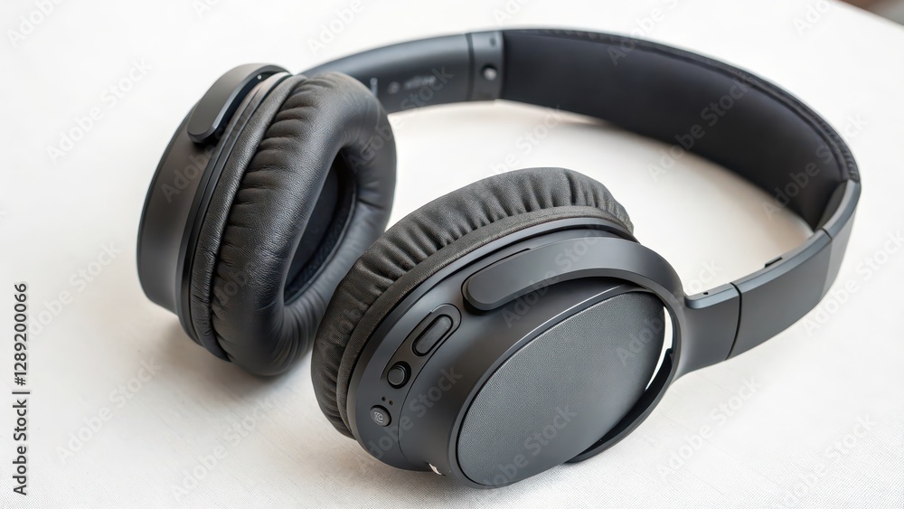 Black Wireless Headphones on White Background Black Wireless Headphones on White Background