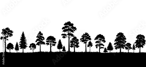 Forest tree line silhouette seamless pattern vector illustration