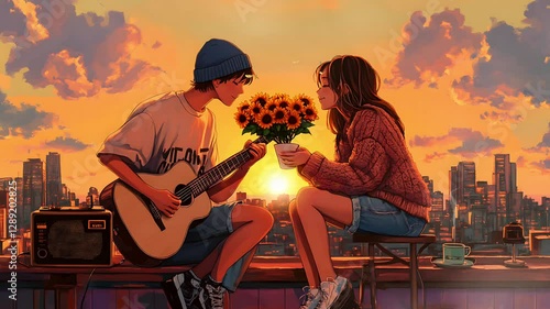 Rooftop serenade at sunset
