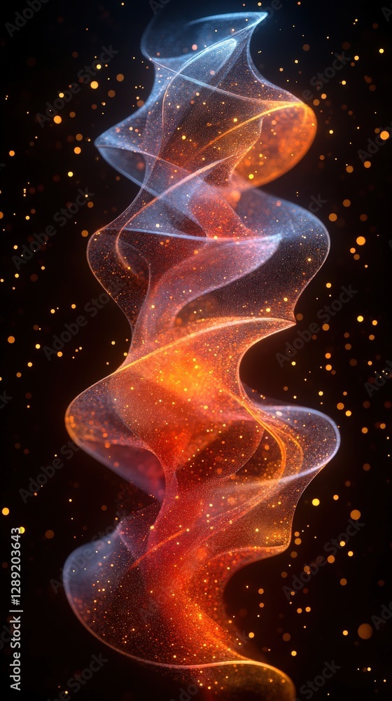 Ethereal Swirls of Light with Sparkling Particles in Dark Background Ethereal Swirls of Light with Sparkling Particles in Dark Background