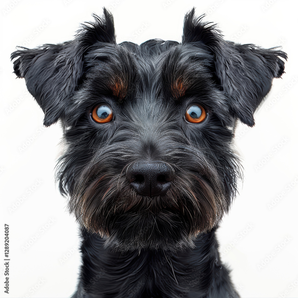 A close-up portrait of an alert, attentive dog with a dark, glossy coat, striking blue eyes, black nose, and visible whiskers Realistic style with high-resolution details - AI-Generated A close-up portrait of an alert, attentive dog with a dark, glossy coat, striking blue eyes, black nose, and visible whiskers Realistic style with high-resolution details - AI-Generated