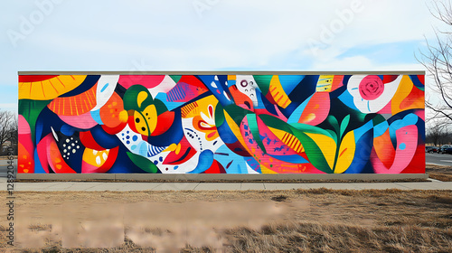 A vibrant and colorful mural painted on an outdoor brick wall with graffiti designs, outdoor, street art, mural. Vibrant Street Graffiti Wall. Illustration