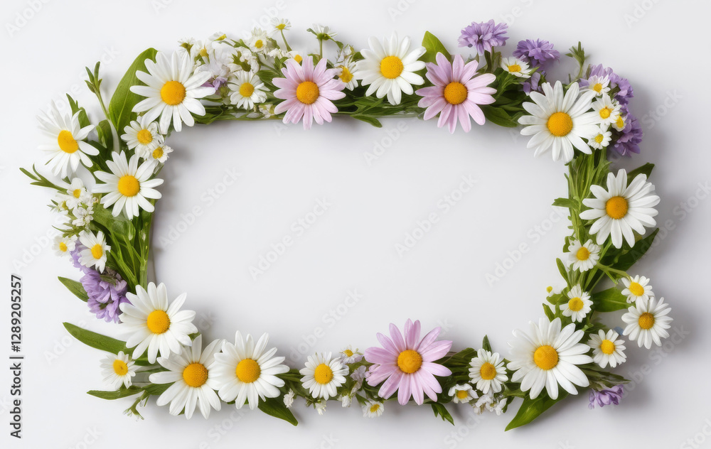 A frame made out of small flowers and daisies A frame made out of small flowers and daisies